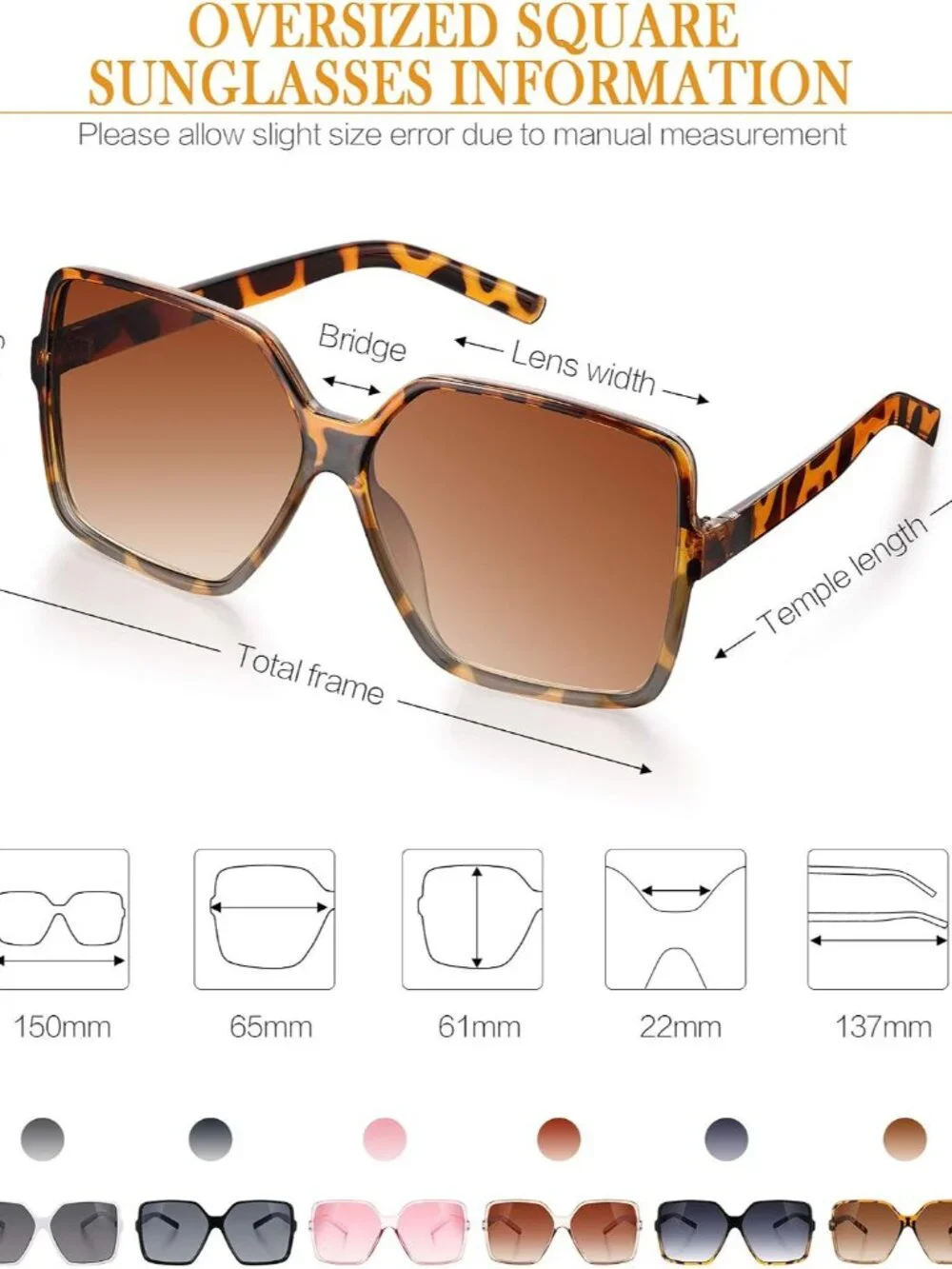 Fashion-Forward 6 Pairs Oversized Square Sunglasses - Perfect for Every Occasion